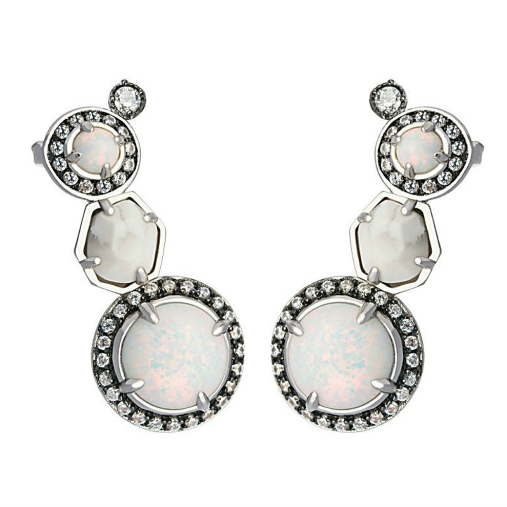 Kendra Scott Caralyn Kyocera Opal Halo Earrings Ear Climber Crawler Cuff Dreamer